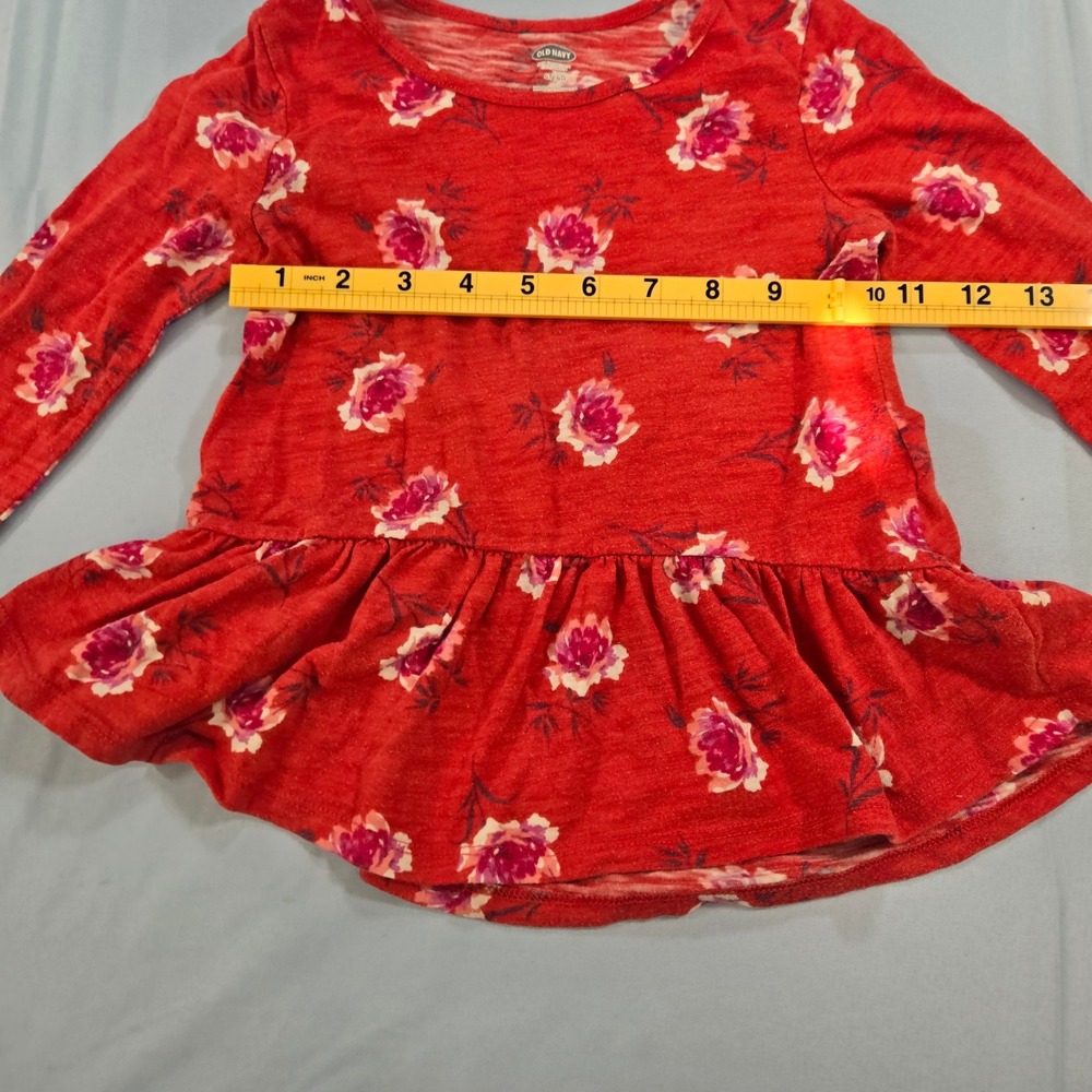 Old Navy Toddler Girls Red Floral Peplum Top Long Sleeve Rose Print Shirt 4T 4A - Picture 7 of 7